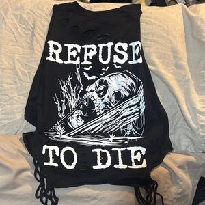 Black Graphic Sleeveless Tank with White Skull Pocket Print